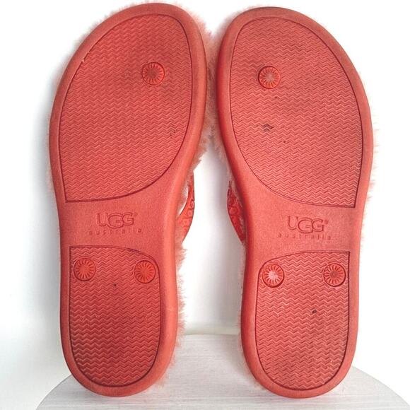 UGG Australia Fluffie Orange Fur Flip Flops Womens Sz 6W Thong Summer Vacation - Picture 5 of 6